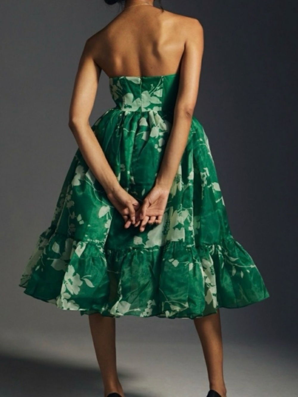 Selkie Green Floral Strapless Midi Dress - Picture 6 of 6